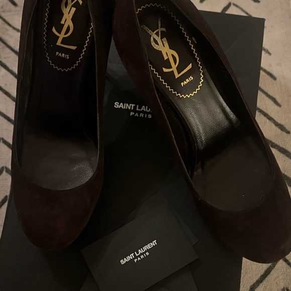 Saint Laurent Dark Brown Suede Heels - Picture 4 of 6